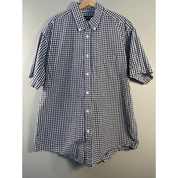 ORVIS Men's Navy Gingham Button Down Shirt Size XL Short Sleeve Outdoor Preppy - Picture 1 of 11